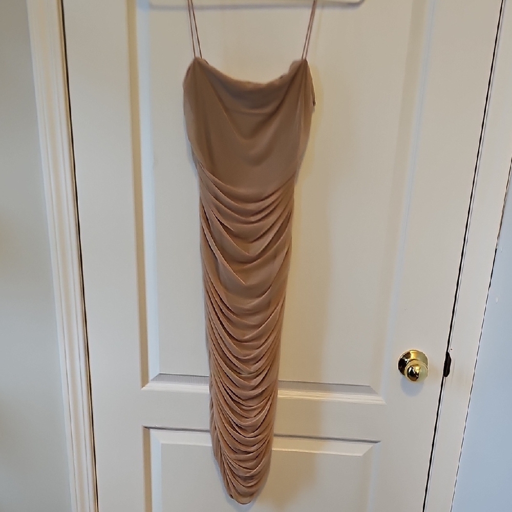 Elegant Tan Draped Dress